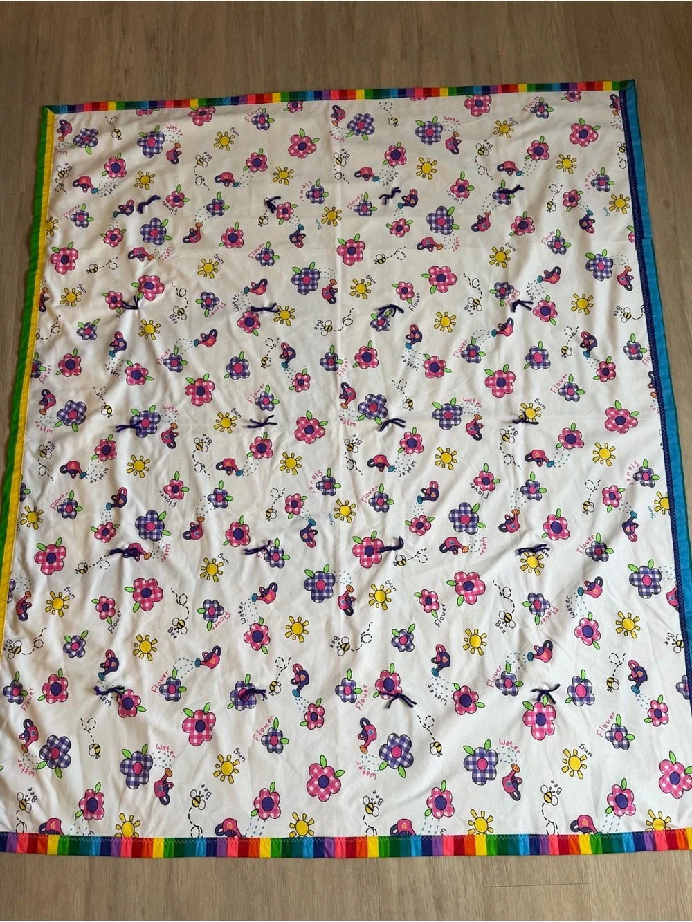 NEW Vintage Baby Toddler Quilt Patchwork Handmade Floral Butterfly Rainbow